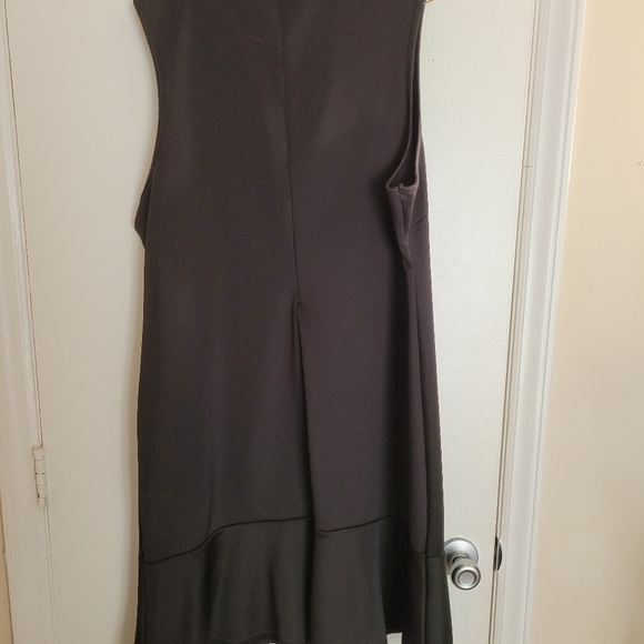 Black zippered mock neck dress with ruffle on hem - Picture 3 of 6